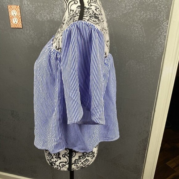 NWT Parisian blue and white striped off the shoulder top/blouse. size small - Picture 4 of 7